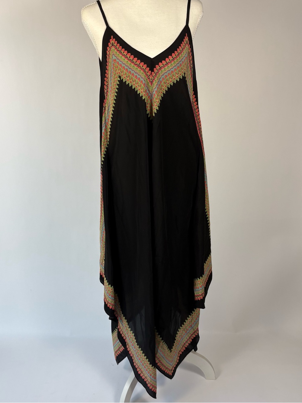 Vanessa Virginia Anthropologie Black Dress with Colorful Trim